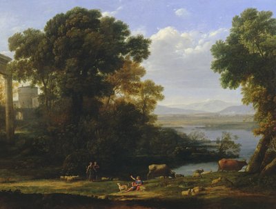 Classical river scene with a view of a town by Claude Lorrain